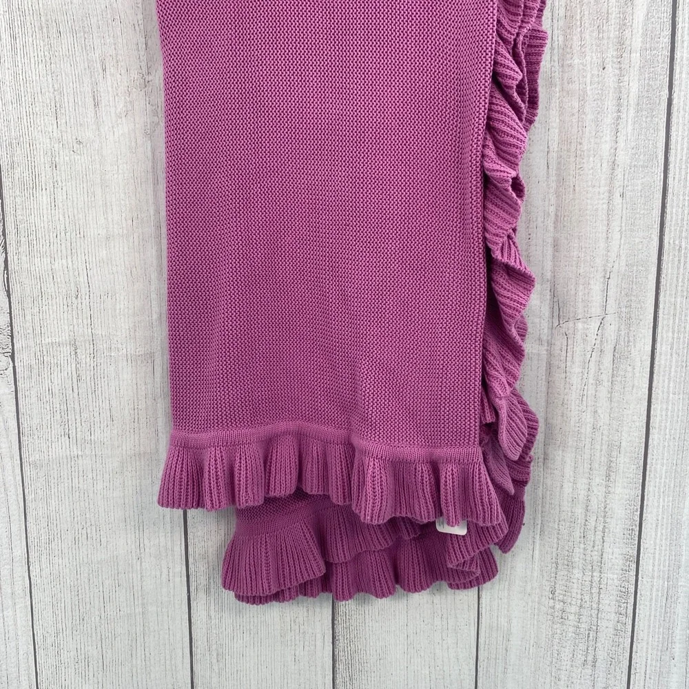 Kassadecor Throw Blanket Orchid Purple Cotton Knit Ruffle Trim Kassatex Cottage